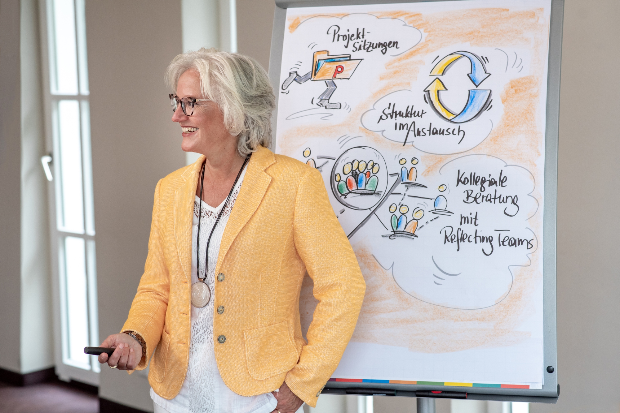 Rosemarie Spindler am Flipchart in einem Workshop